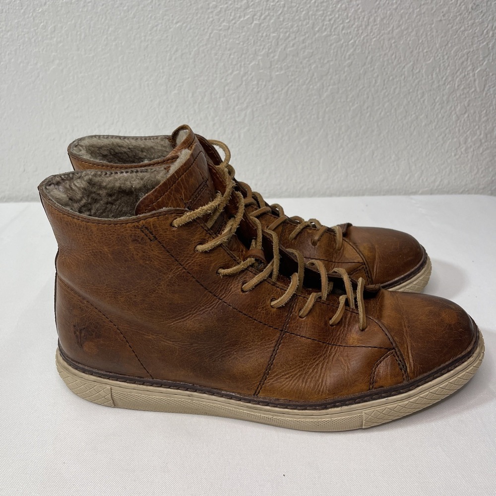 Frye Gates High Shearling Mens Size 9 Brown Leather Sneakers Boots 81171